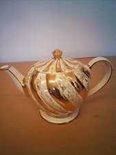 Vintage Sadler White And Gold Swirl Teapot, Floral