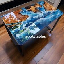 Blue Epoxy Resin Sofa Center Coffee & Dining Table Live Edge Wood Kitchen Decors