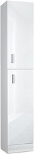 Tall White Bathroom Storage Cabinet with Double Doors & 4 Shelves