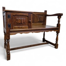 Antique style hall bench - carved linenfold oak window seat with storage