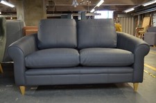 Blue Leather Sofa Classic Scroll Arm Navy Blue Medium 2 Seater HAWORTH MTO