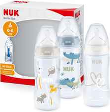 NUK First Choice+ Baby Bottles Set 0-6 Months Pack of 3, 300 Ml