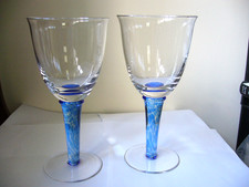 DENBY IMPERIAL BLUE/BLUE JETTY 2 X TALL 7 3/4" WINE GLASSES GOBLETS V.G. USED X