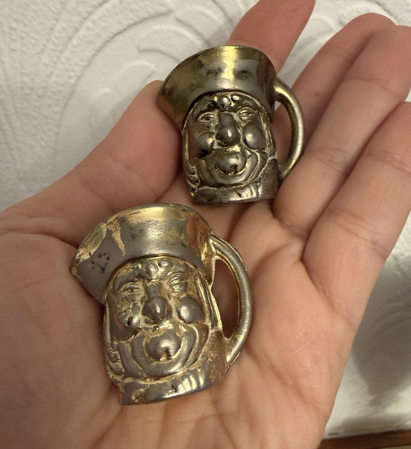 Pair brass miniature toby jug - brass,