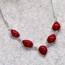 Red Coral 925 Silver Plated Gemstone Handmade Necklace 18" Unique Gift MJ