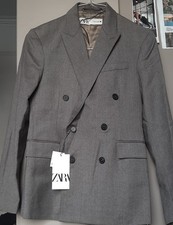 Zara Women's Blazer Size XS Grey New with Tags Wool 98% Long Sleeve