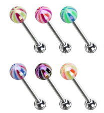 Tongue Bar - Metallic AB Coated Candy Stripe Ball - Choose Colour 10mm to 19mm 