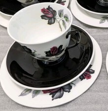 Vintage Royal Albert "Masquerade"  Black Rose Teacup Teaplate & Saucer - VGC