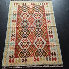 Multicolour Handwoven Afghan Kilim Rug, Aztec Wool Kilim Rug, Size  175x124 CM