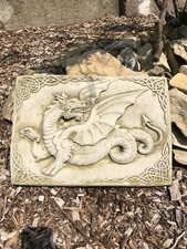 Celtic Welsh Dragon Plaque Statue | Reconstituted Stone Concrete Garden Ornament