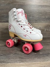 Roller Derby Candi Girl Quad Artistic Roller Skates Suede Size 6 White Pink
