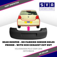 Rear Bumper - Primed - For Vw Polo Hatchback 2009-2014 With 5Cm Exhaust Cut Out