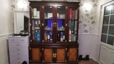 large antique Italian display cabinet with mirror interior & glass doors