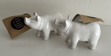 Hill 1975 Set of Two Salt and Pepper Pigs, Ceramic, White, 2.7 x 10.5 x 7.6 cm