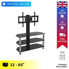 Black Glass TV Stand Combi Unit, VESA Bracket, Up To 65 Inch, Chrome or Black