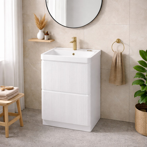 600mm matt white fluted - 600mm,