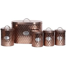 5pc Kitchen Set Bread Bin Tea Coffee Sugar Tins Biscuit Barrel Sealed Containers