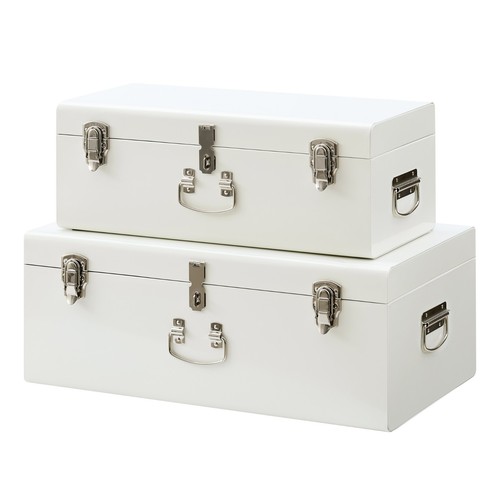 Cream metal storage trunks - cream,