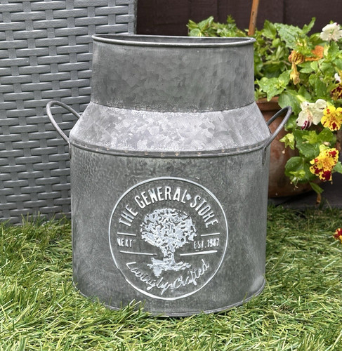 Galvanised metal round planter - galvanised,