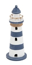 WOODEN NAUTICAL ORNAMENT LIGHTHOUSE NAVY BLUE DECOR MEDITERRANEAN STYLE NEW GIFT