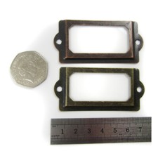 ANTIQUE BRASS / COPPER LABEL CARD HOLDER FRAMES 70 x 33mm FILING CABINET VINTAGE