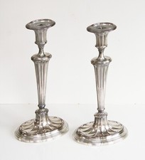 Sheffield Candlesticks, in the Robert Adam Style Early 19th C. Georgian, 12"