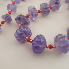 Vintage Melon Shape Purple Ameythst & Red Whiteheart Beads Necklace 20 inches