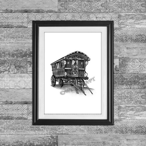 Romany gypsy wagon - , pencil