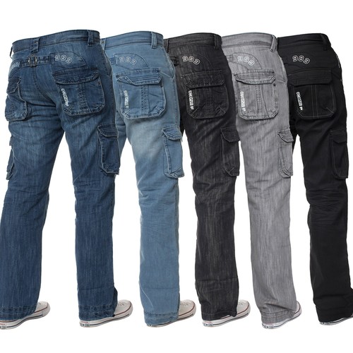 Enzo mens cargo combat - cargo, jeans