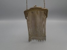 Vintage Handbag Purse Whiting & Davis Silver Mesh Flapper Metal Tag Chain Mail