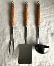Vintage Retro Wooden Handle & Stainless Steel Utensil Set Made in Taiwan.