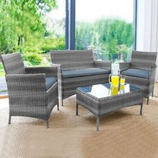 RATTAN GARDEN FURNITURE SET 4 PIECE CHAIRS SOFA TABLE OUTDOOR PATIO SET