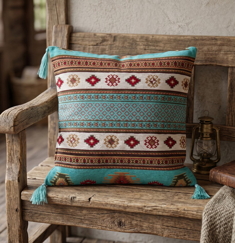 Turquoise chenille cushion - turquoise,