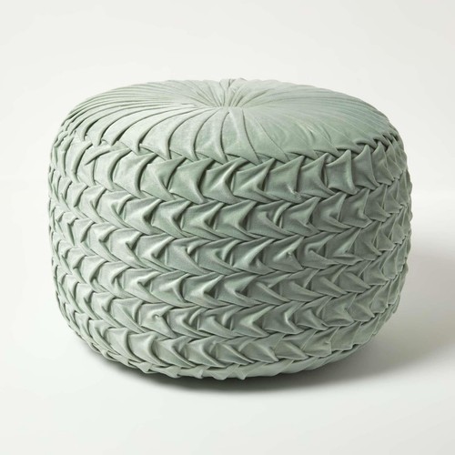 Round pleated velvet pouffe - round,
