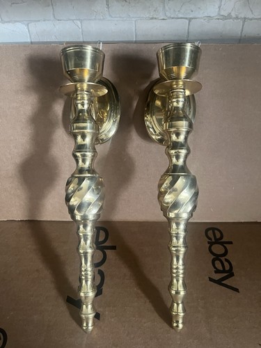 Vintage pair brass candle - vintage,