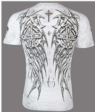 Archaic By Affliction Men's T-Shirt SPIKE WINGS Cross White Biker S-5XL
