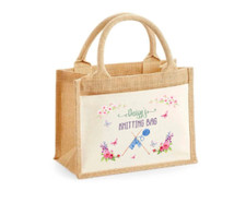 Personalised XL Jute Bag  with front pocket Knitting Bag Stuff Gift Butterflies