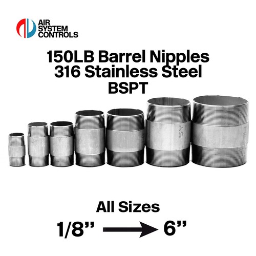 150lb bspt barrel nipple 316 - 150lb,