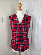 VINTAGE Red Blue Tartan/Check Fitted Waistcoat Fits UK 10