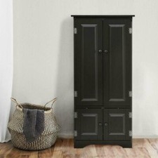 Vintage Kitchen Pantry Larder Black Cabinet Cupboard Storage Unit Shelves Wooden