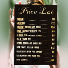 Barber Shop Salon Advertising Price List Sign Board Poster - A5 A4 A3