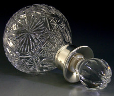 STERLING SILVER TOPPED WHISKY BTANDY NOGGIN DECANTER 1996 BARWARE 3/4 pint