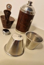 Vintage Stainless Steel Hip Flask Bound in Leather in Great Condition - England 