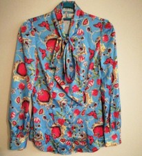 Hawes & Curtis Size 8 Slimfit Pussy Bow Blouse Blue Shirt EST UK£28 vat+post inc