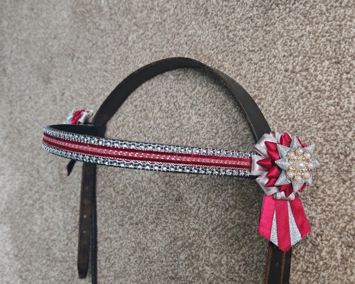 Burgundy velvet show browband - burgundy,