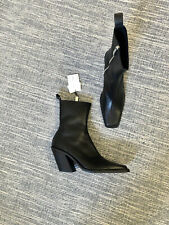 Zara Black Leather Cowboy Heeled Ankle Boots UK7 EU40 US9 # B135