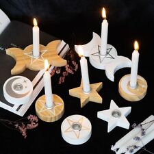 NEW* Spell Candle Holders, Pentagram Cat Moon Star Witchcraft Wood White