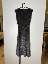Next Bodycon Midi Dress Silver Grey Velvet, Size 10 Petite New Belted