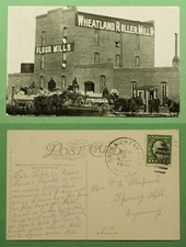 DR WHO 1914 OBIN & CHEYENNE RPO WHEATLAND WY ROLLER MILL POSTCARD RPPC w19080