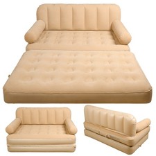 Inflatable Sofa Bed Air Mattress Chair Flocked Camping Lounge+ Electric Pump